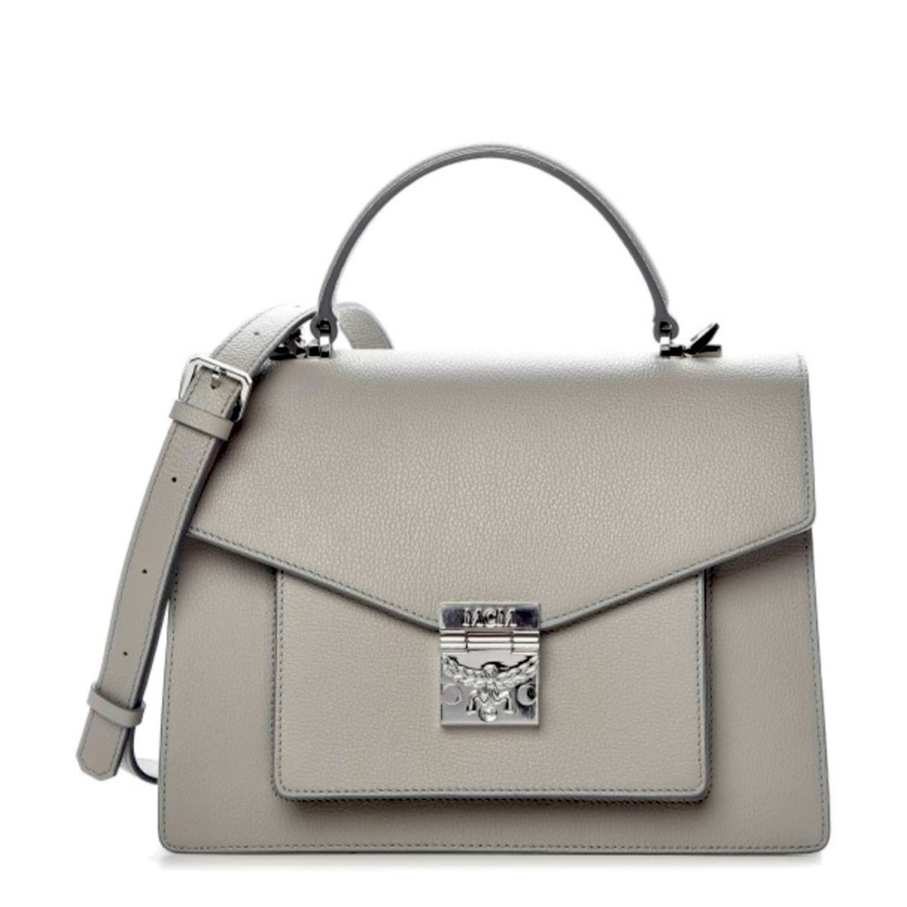 MCM Grained Calfskin Medium Patricia Park Avenue Satchel in Arch Grey-authentic